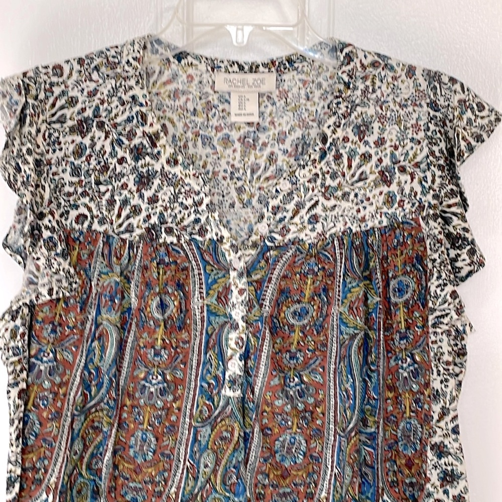 Rachel Zoe multicolored sleeveless Button Front Top, Size L - Picture 4 of 9